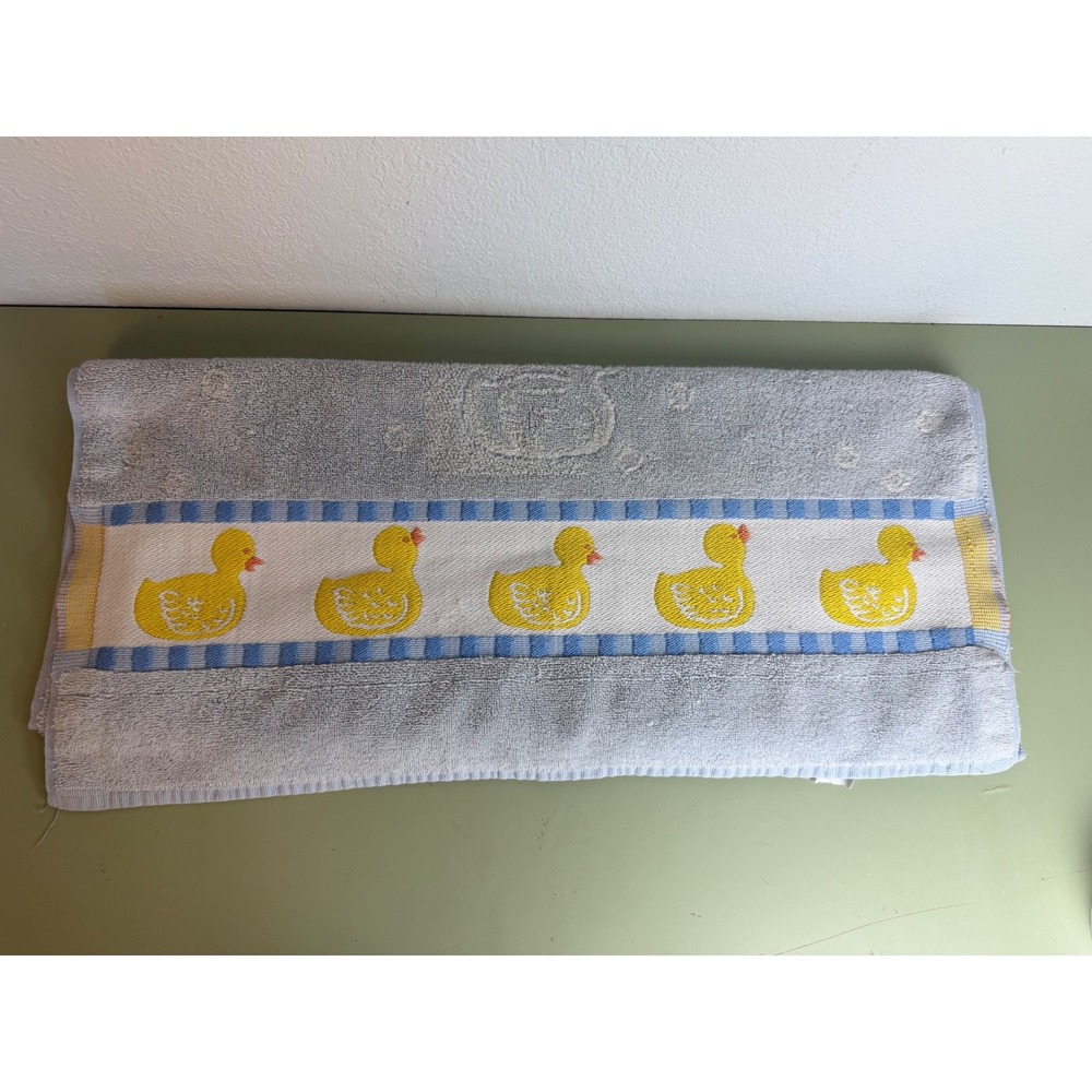 Vtg. Jubilee Duck Bath Towel 27"
Wide  Blue Rubber Duck Embossed Retro Kitsch